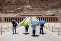 Tourists approach the upper terrace at the Temple of Hatshepsut at Deir al-Bahri near Luxor in central Egypt.