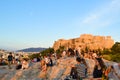 Tourists on the Areopagus Hill. Royalty Free Stock Photo