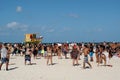 Tourists around a lifeguard stand on South Beach in Miami Royalty Free Stock Photo