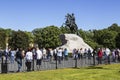 Tourists around sculpture of Emperor Peter the Great `Bronze horseman`. Senate square, St. Petersburg, Royalty Free Stock Photo