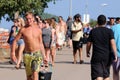 Tourists arrive to the beach and camping of the FIB Festival Royalty Free Stock Photo