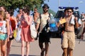 Tourists arrive to the beach and camping of the FIB Festival Royalty Free Stock Photo