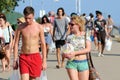 Tourists arrive to the beach and camping of the FIB Festival Royalty Free Stock Photo