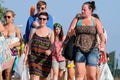 Tourists arrive to the beach and camping of the FIB Festival Royalty Free Stock Photo