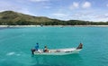 Tourists arrive to resort on one of the Mamanucas islands Fiji