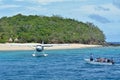 Tourists arriving to resort by boat to one of the Mamanucas islands in Fiji