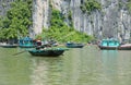 Tourists asia traveling beautiful view in the Halong Bay Vietnam