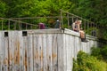 Tourists at the Avalanche Lake Trial in the High Peaks Wilderness Area of the Adirondack State Park in Upstate New York