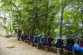 A tourists backpacks