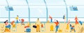 Tourists with baggage in airport people, traveling passengers, luggage at departure vector flat illustration.