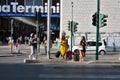 Tourists with bags walking near Roma Termini station at Rome, Italy Royalty Free Stock Photo