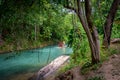 Tourists on bamboo raft ride on Martha Brae River, Jamaica Royalty Free Stock Photo