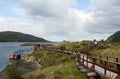 Tourists in the Bay Lapataia in the national Park of Tierra del Fuego.