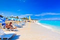 Tourists at the beach of Varadero in Cuba Royalty Free Stock Photo