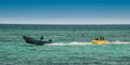 Tourists being towed on a water toy. Bahamas