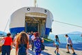 Tourists boarding at ferry boat Igoumenitsa Ferry Port Greece Royalty Free Stock Photo