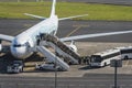 Tourists boarding flight from Azores Airlines Sata Internacional at JoÃÂ£o Paulo II Airport Royalty Free Stock Photo