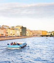 Tourists, boat, canal, Saint Petersburg Royalty Free Stock Photo