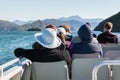 Tourists on boat cruise in Marlborough Sounds