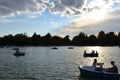 Tourists Boating at The Buen Retiro Park Lake in Madrid, Spain