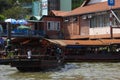 Tourists on boats at a dock at Vinh Long Vietnam