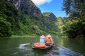 Tourists on boats in Trang An, Ninh Binh province, Vietnam. Royalty Free Stock Photo