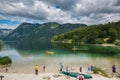 Tourists in the Bohinj lake in the summer season, slovenia