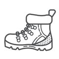 Tourists boots for comfort travel and hiking in modern flat style with outline. Attribute of traveller and tourist. Royalty Free Stock Photo