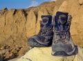 Tourists boots in mountains