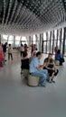 Tourists in Bordeaux world wines museum tasting bar