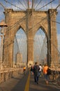 Tourists on Brooklyn Bridge Royalty Free Stock Photo