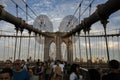 Tourists on the Brooklyn Bridge at Dusk Royalty Free Stock Photo