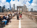 Tourists at the Brooklyn Bridge in New York Royalty Free Stock Photo