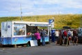 Tourists buying seals food in Eyemouth in Scotland.07.08.2015