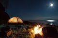 Tourists in a camp Royalty Free Stock Photo