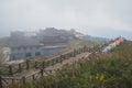 Tourists camping along wooden plank paths on top of Wugong Mountain Wugongshan