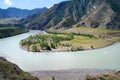 Tourists camping at river Katun, Altai, Russia