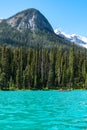 Tourists canoe on the teal water of Emerald Lake in Yoho National Park Canada Royalty Free Stock Photo