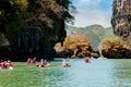 Tourists canoeing at Hong island, Phang nga bay