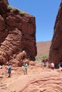 Tourists in the canyon of Natural reserve Quebrada de las Conchas en Argentina Royalty Free Stock Photo