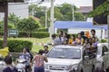 Tourists on the car play water in Songkran festival or Thai new year at Bang kruai, Nonthaburi , April 15, 2019