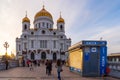 Tourists at Cathedral of Christ the Saviour during sunset Royalty Free Stock Photo