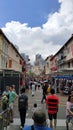 Tourists on chaina town shopping street, singapore Royalty Free Stock Photo