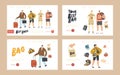 Tourists Characters with Different Luggage Bags Landing Page Template Set. People Prepare to Go on Vacation, Travel