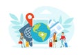 Tourists Characters Traveling over the World, Tiny People Going on Vacation with Luggage Vector Illustration