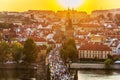 Tourists on Charles Bridge at sunset, Prague, Czech Republic Royalty Free Stock Photo