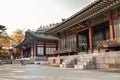 Tourists chilling on the stairs in the Changdeokgung palace in Seoul South Korea Royalty Free Stock Photo