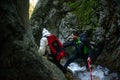 Tourists climbing the mountain in Romania Carpathian Mountains