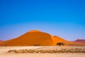 Tourists climbing sand dune at Sossusvlei, Namib desert, Namib Naukluft National Park, Namibia. Traveling people, adventure and va Royalty Free Stock Photo