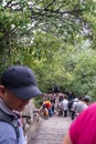Tourists on steep mountain trail in Huashan mountain Royalty Free Stock Photo
